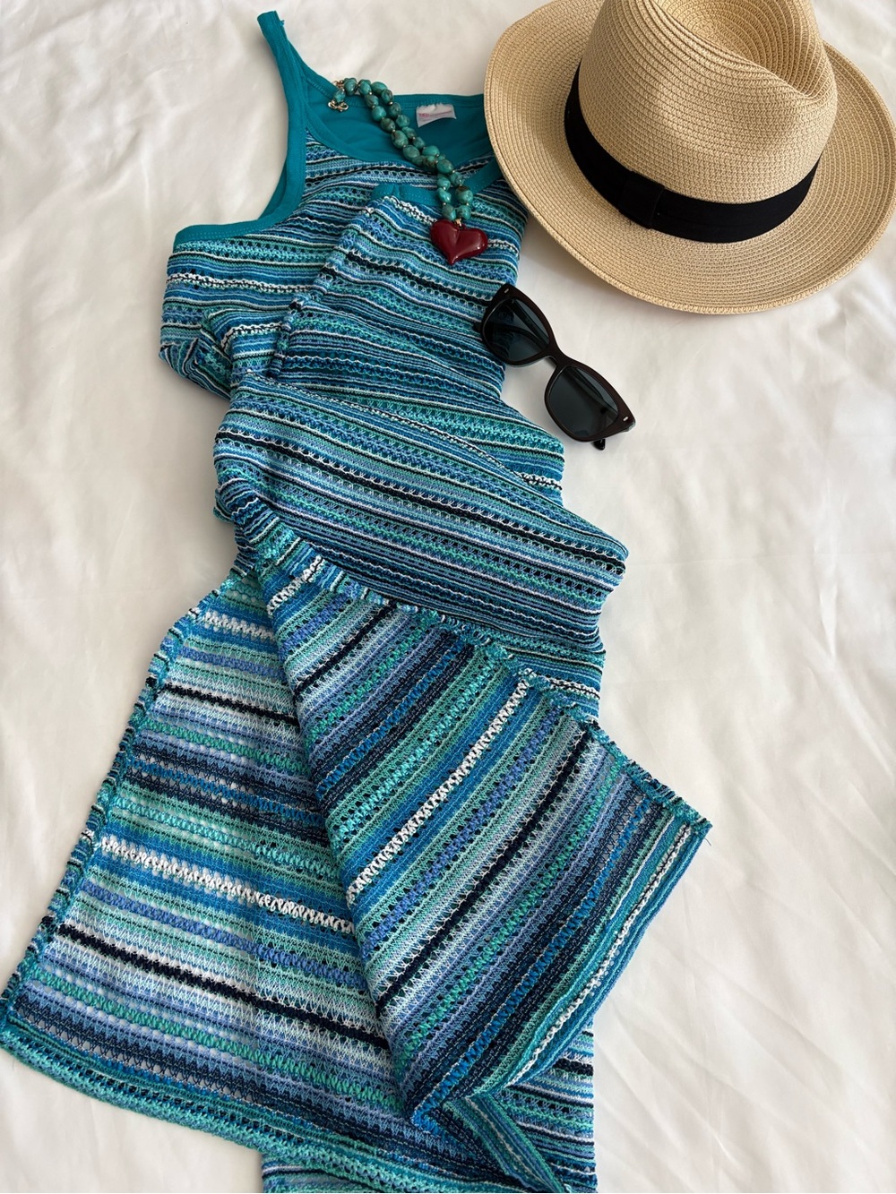 NOBO NWOT Lined Womens Aqua Crochet Swim Cover Up Dress L 11-13 Resort Beach